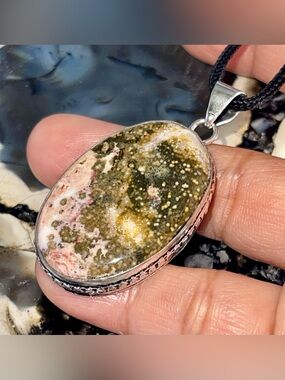 Orbicular Ocean Jasper Crystal Pendant 2”